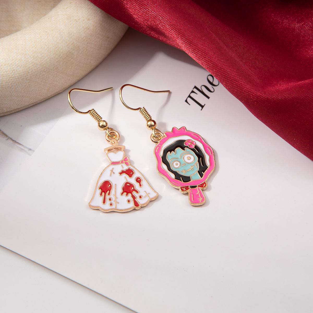 Halloween Pink Ghost Skull Cartoon Earrings Female Personality Trend Funny Niche Unique Earrings