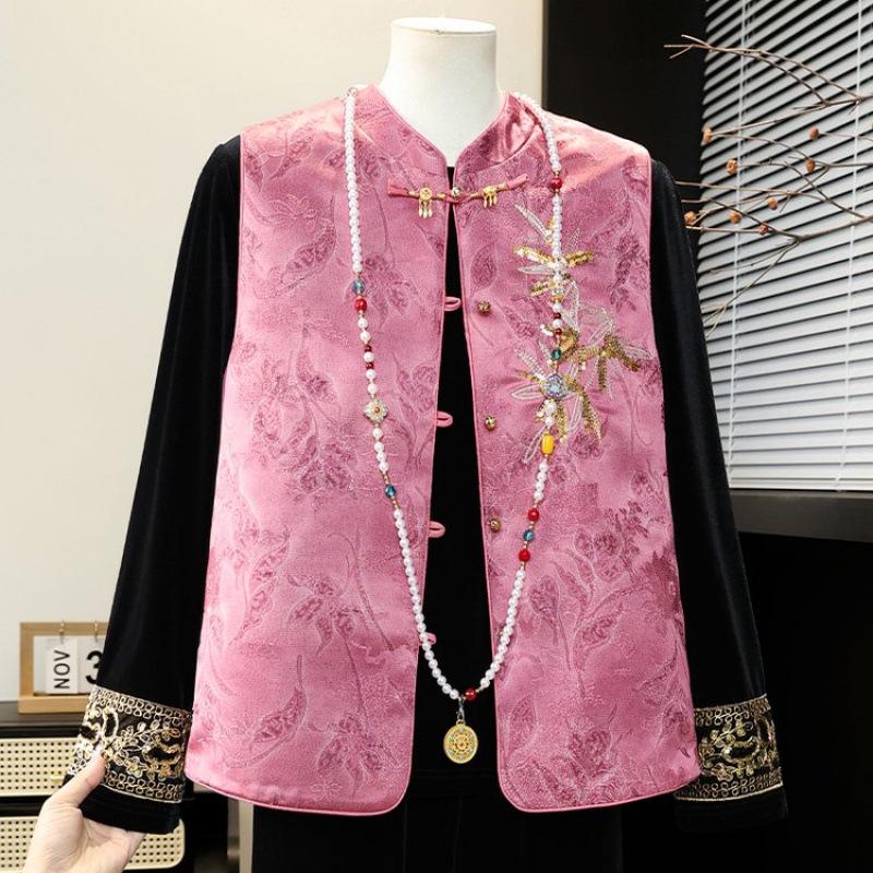

Elegant Embroidered Velvet Two-Piece Set for Middle-Aged and Elderly Women - Spring/Autumn Fashion 2XL (for 105-120 catty)