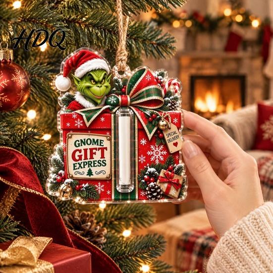 Christmas Tree Decoration with Money Clip Cash Gift Ornament 2D Acrylic Green Elf Card Decoration Personalized for Teenagers Xmas Hanging