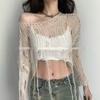 Versatile Maglione Lavorato a Maglia Stile Americano Versione Coreana con Buchi Grandi Intagliato Trasparente Vestibilità Larga Ragazza Piccante Pigro e Rovinato