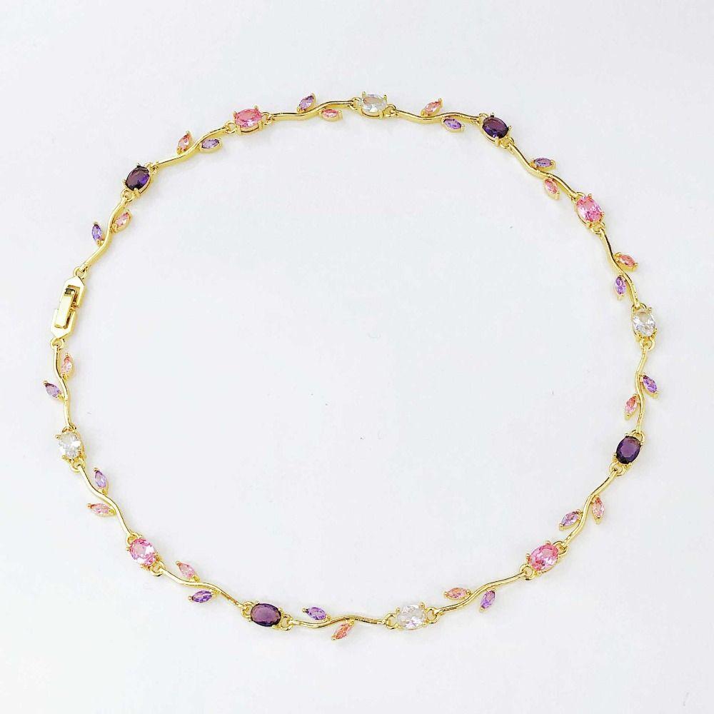 Multicolour Rose Flower Necklace Light Luxury Crystal Leaf Necklace Zircon Necklace Women Girls