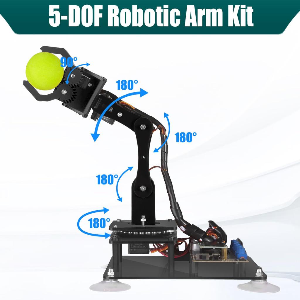 Adeept Robot Arm DIY Robot Kit for STEM Education and OLED Robot Kit for Teens and Arduino IDE Compatible 5-DOF Kit, Learning, Display, Electronics,