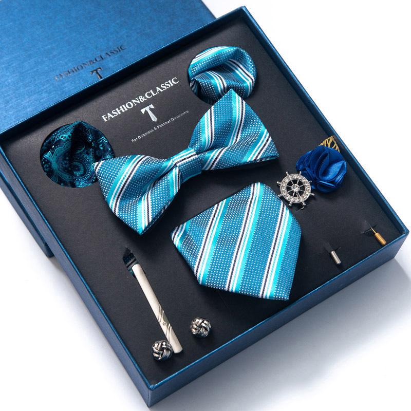 Men's 8-Piece Formal Accessory Set: Bow Tie, Corsage, Brooch, Cufflinks for Weddings.