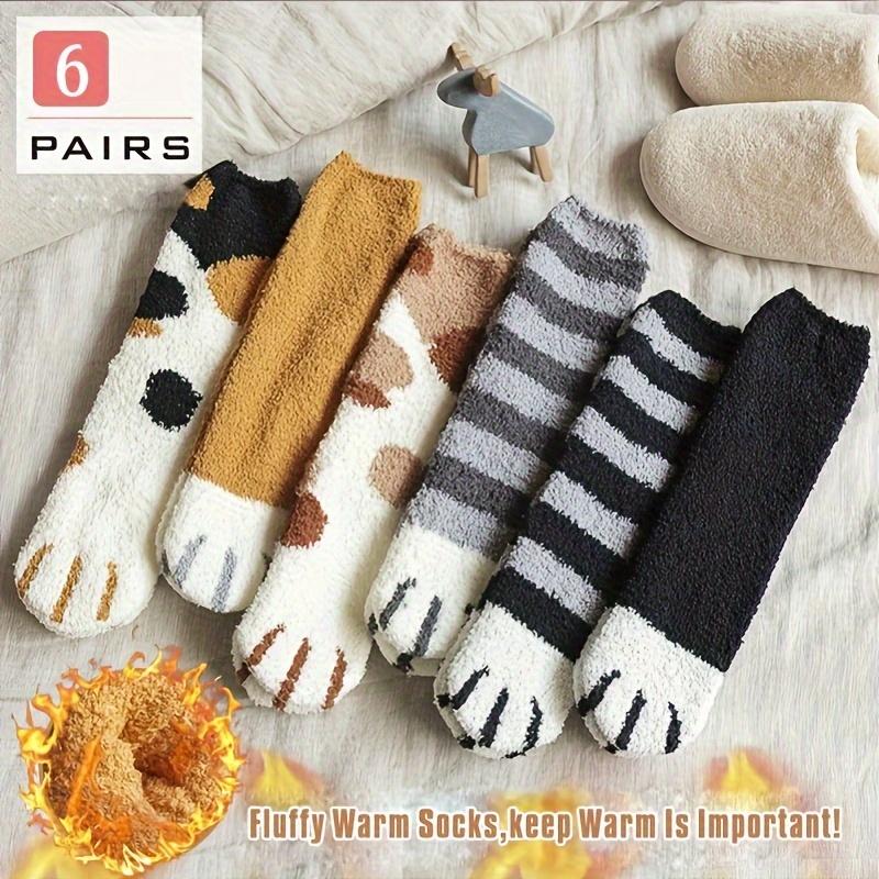 

6 pairs of cute cat scratch pattern insulated velvet socks, with a cute design, a must-have for autumn and winter one-size