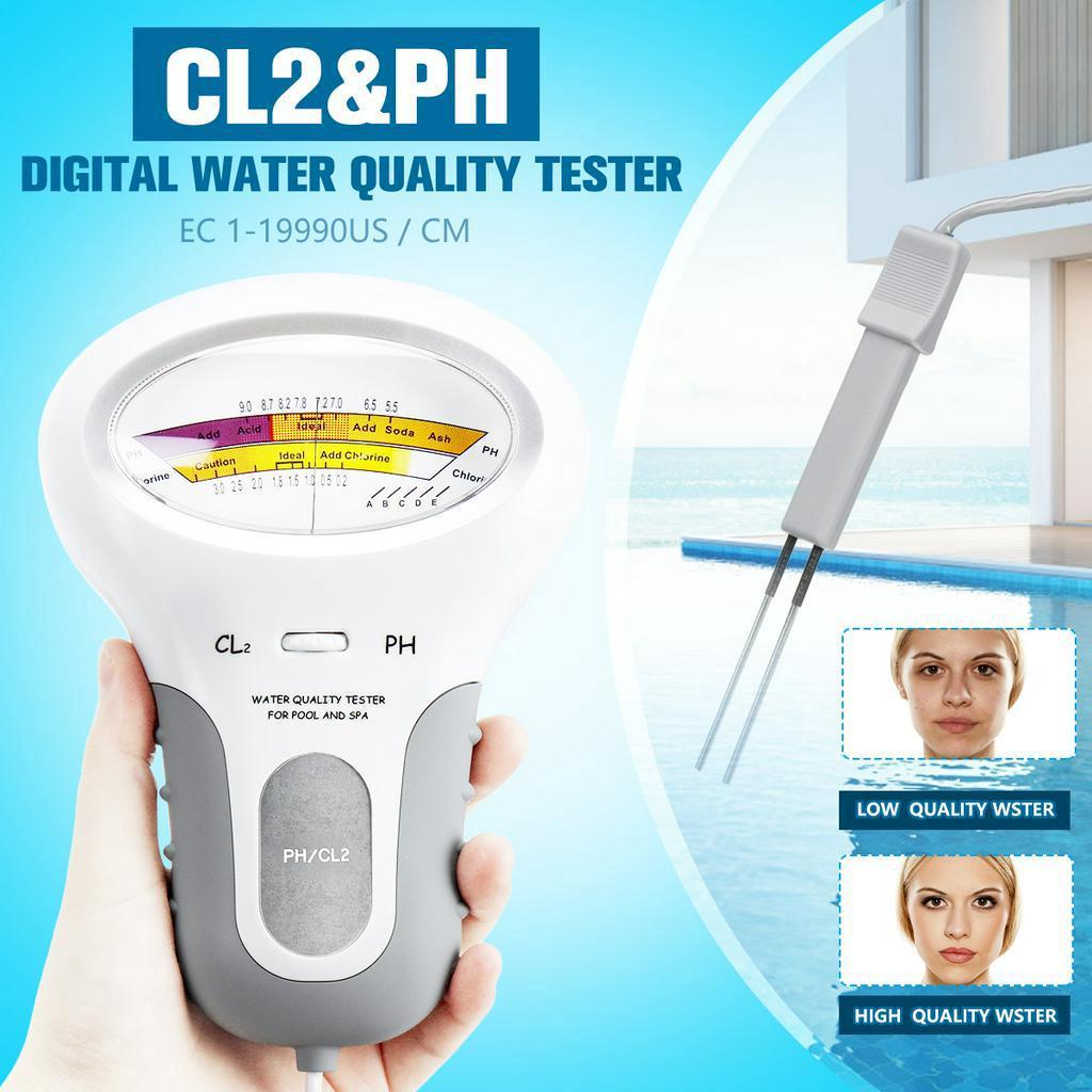 1Pcs Home PC-101 PH Meter CL2 Chlorine Water Quality Tester Portable Swimming Pool Spa Aquarium PH Test Monitor White 2 Styles
