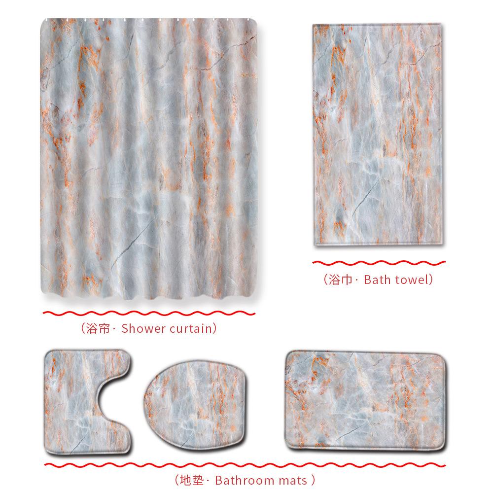 Marble Bathroom Shower Curtain Bath Towel Floor Mat Five-Piece Set Bathroom Toilet Carpet Shower Foot Mat