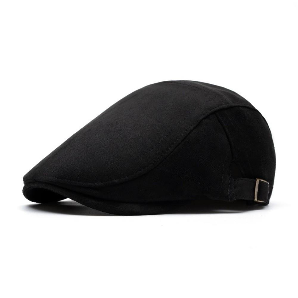 

Casual Solid Color Fleece Cap Adjustable Breathable Newsboy Cap Comfort Fit Flat Top Beret чёрный