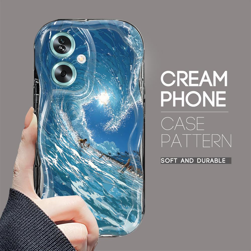 Roztomilý kreslený vzor s krémovou texturou Pouzdro s vlnitým okrajem, měkký silikonový kryt, pouzdro na telefon OPPO Reno Realme