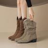 Fashion Winter Middle Heel Fleece-Lined Ladies Mid Calf Shoes Designer Luxury 2025 Novelty New in Sale Fashion Women's Half High Boots