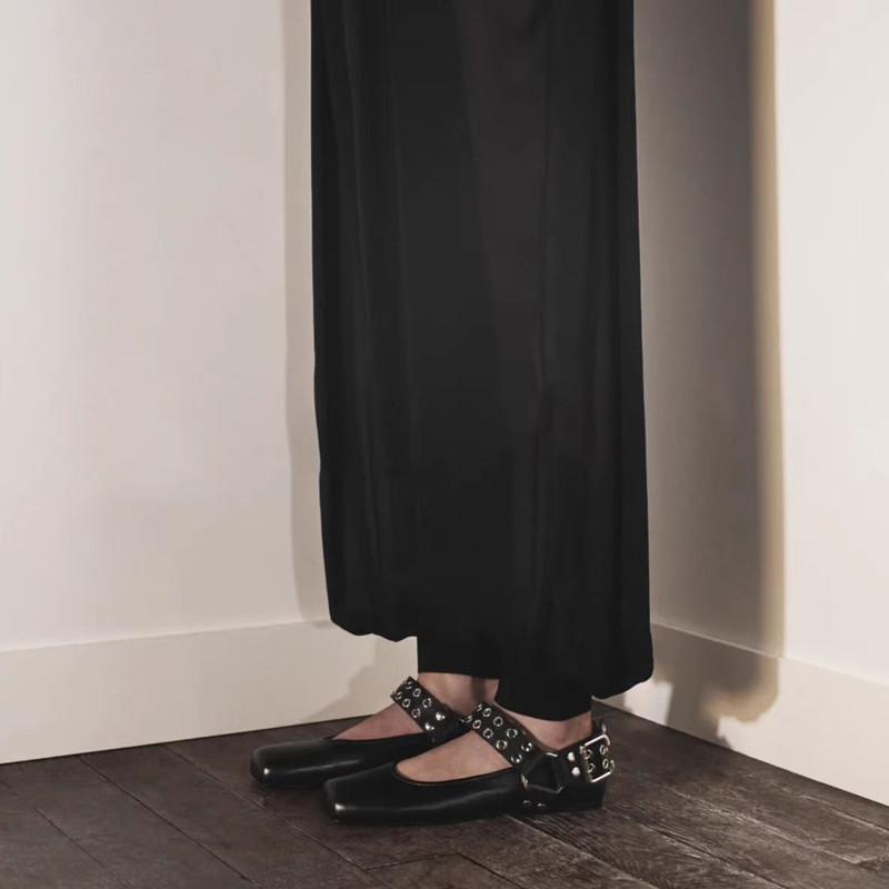 Fashion Fashion Square toe Rivet Metal buckle Women Ballet Flats Comfortable Soft Leather Mary Janes Boats Loafers Casual lazy Shoes