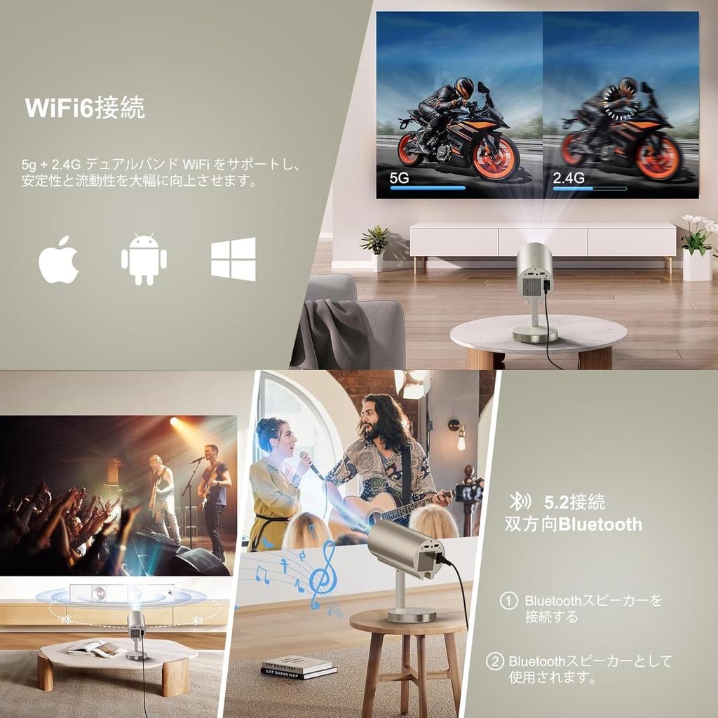 KOSCHEAL Home Projector TV App Auto Telescopic Compact Home 300 High Ceiling 4K Bluetooth 3D Surround Automatic Keystone Large Integrated Connects To