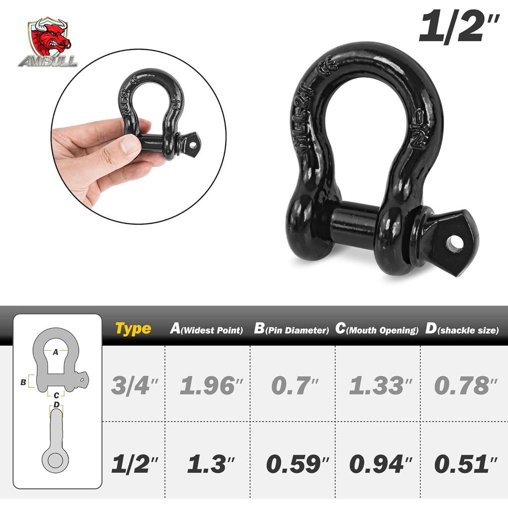 High-Strength American Style Die-Forged Bow Shackles for Trailer Hitch 1/2" Lifting Hook Buckle