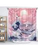 Japanese Ocean Shower Curtain Pink Cherry Blossom Flower Fuji Mountain Great Wave White Crane Sun Traditional Asian Oriental