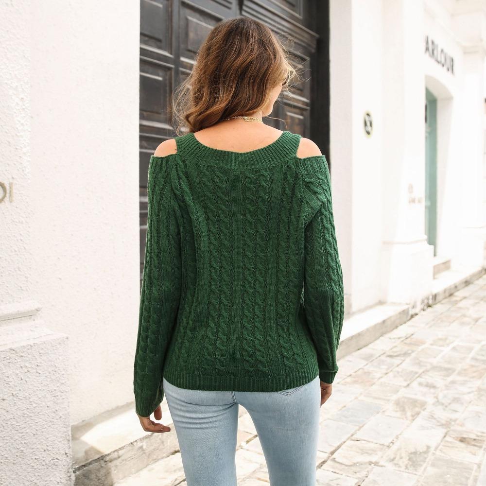 GMXIA Damemote Uformelt ensfarget trykk Høst Vinter Langermet V-hals løse gensere