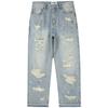 Ripped Jeans Men's European and American Vibe Style Ruffian Handsome Straight Trousers Summer American High Street Ins Retro Pants Tide