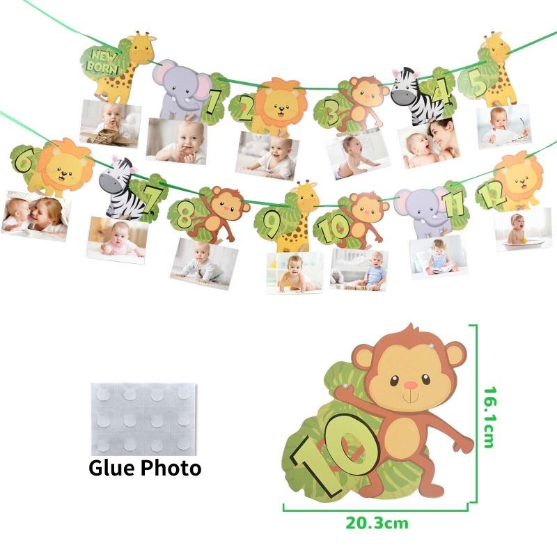 Huipai Brand 12-month Animal Birthday Banner Premium Quality Paper Material For Party Decor
