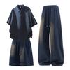 Men's Jacquard American Style Three-Piece Set: Short-Sleeved Polo, Shorts, and Summer Long Pants