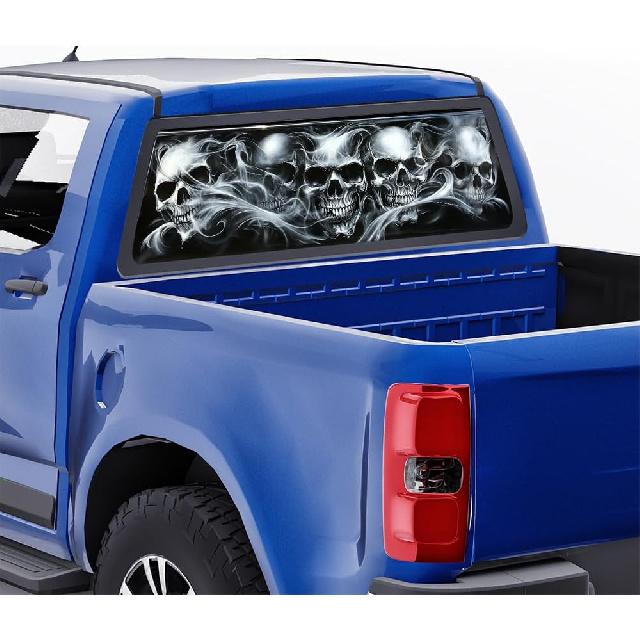 Vintage Horror Skulls Pickup Truck Decals Rear Window, Fantasy Skeleton Picture Automotive Decals and Graphics Rear Window Decals for Trucks, Car