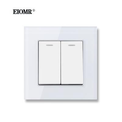 EIOMR Interruptor de Pared Ligero Estándar UE/Reino Unido 16A 250V 2 Módulos 1 Vía / 2 Vías Interruptor Basculante Panel Grande Lujo Tecla de Pared Interruptor Empotrado