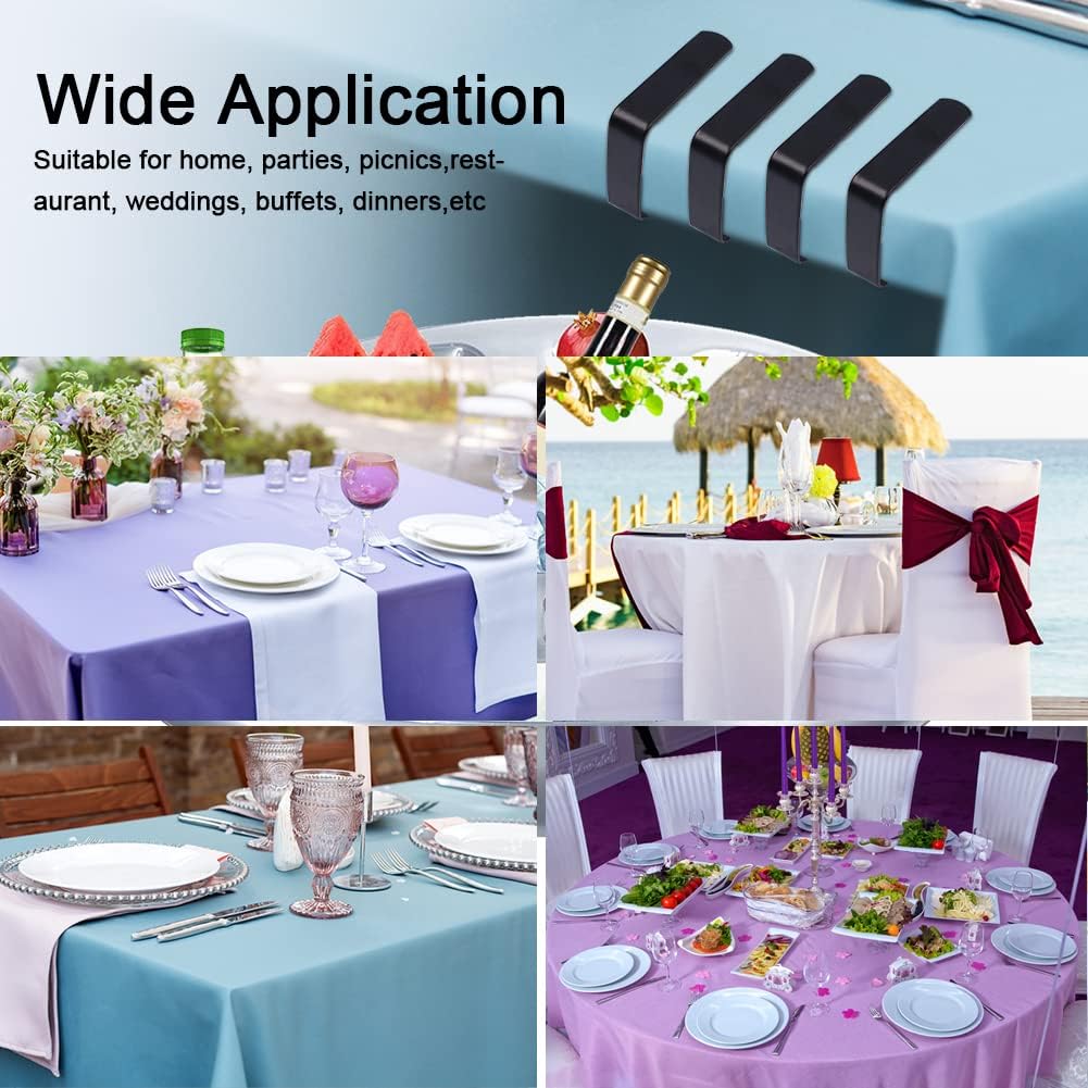 4 Pieces Tablecloth Clips, Tablecloth Holders, Stainless Steel Table Cover Clamps, Suitable for Parties, Picnics, Restaurants & Weddings (Black)