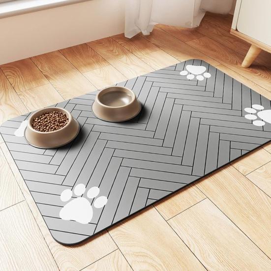Dog Food Mat Pet Feeding Area Rug Absorbent Pet Placemat Quick Dry Water Dispenser Mat with Non-Slip Waterproof Rubber Backing for Food And Water Bowl