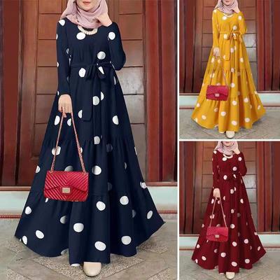 Moslimjurk Dames Katoenen Kaftan met lange mouwen Vintage bloemenprint Lange jurken