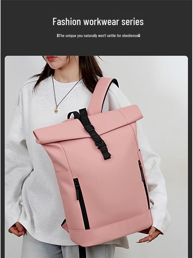 Herrryggsäck med rulltopp, vattentålig, för bärbar dator: Stor kapacitet för arbete, resor och högskola.