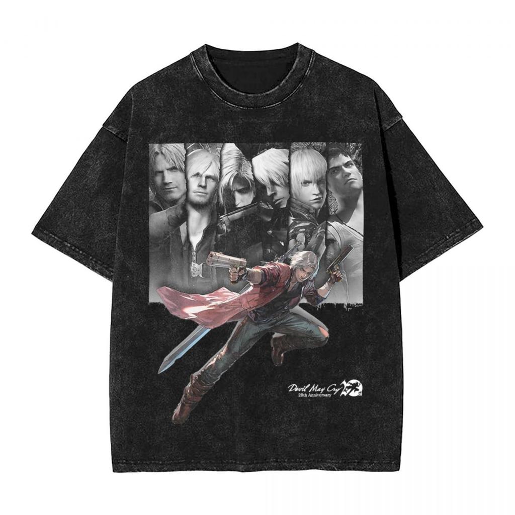Devil May Cry T Shirt Washed Oversized Streetwear Hip Hop Vintage TShirts for Men Women Clothing Short Sleeve Cotton Tee Shirt