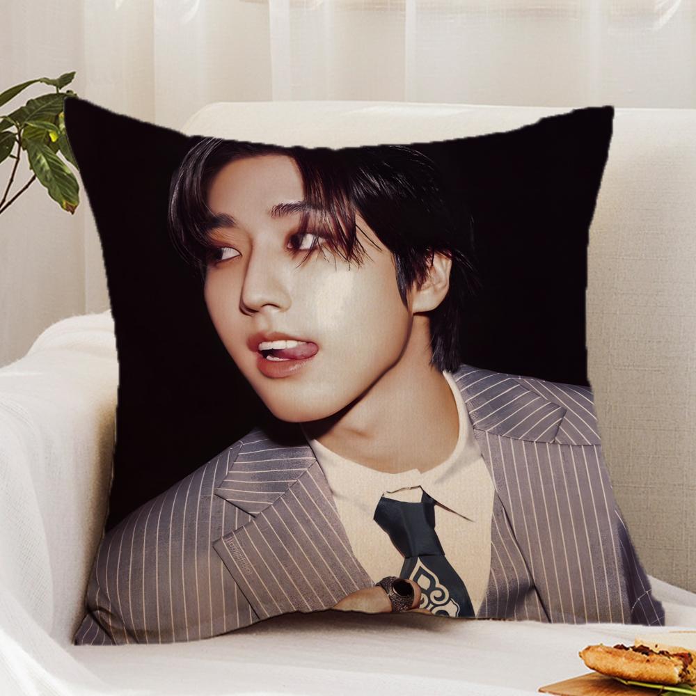 

Singer H-Han J-Jisung Boy Cushion Cover Premium Comfort Reversible Pillow Cover - Dual - Use Design for Home & Car 12x12Inch