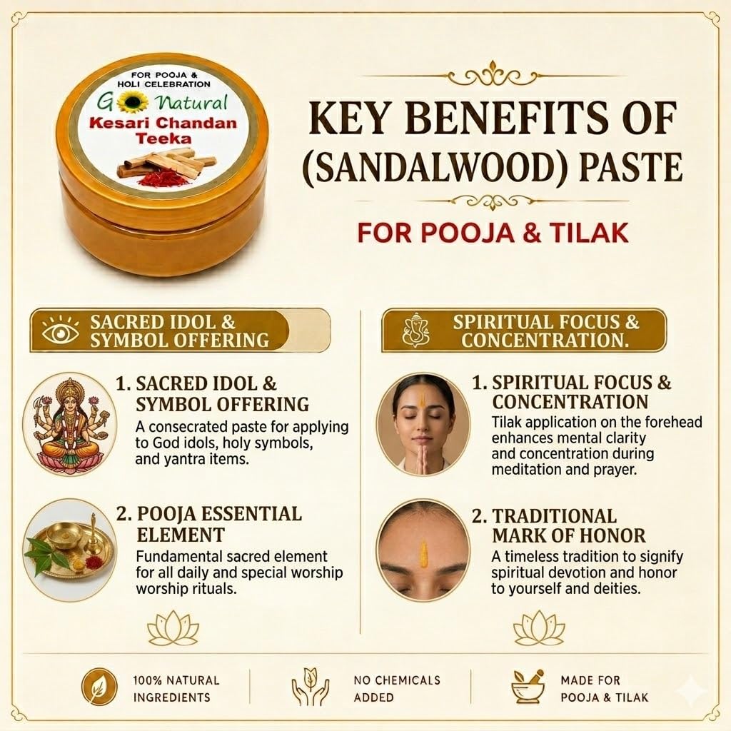 Go Natural Chandan Teeka | Natürliche und Kräuter-Sandelholzpaste für Holi, Feste, Rituale und Feiern | 100g Packung