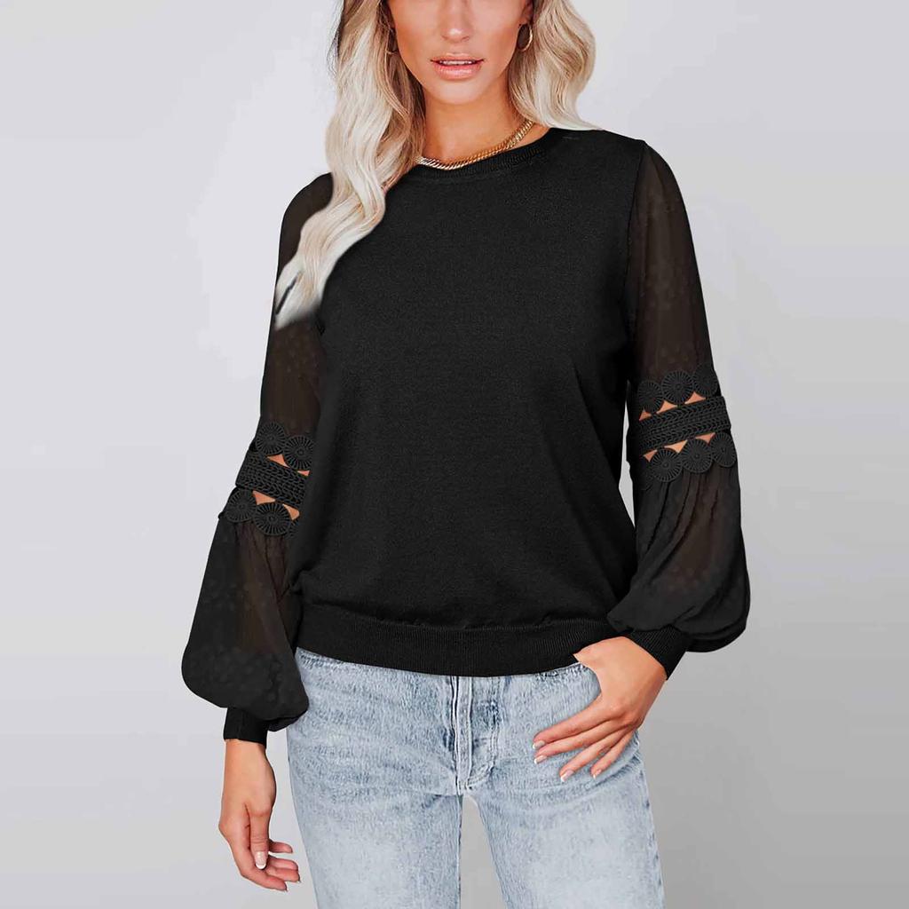 Women's Color Fashion Long Sleeve Round Neck Pullover Top Temperament Versatile Sleeve T-Shirt