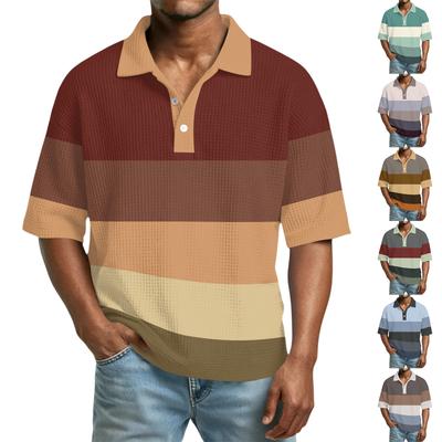 Men's Color-Block Collar Short-Sleeve Casual Top