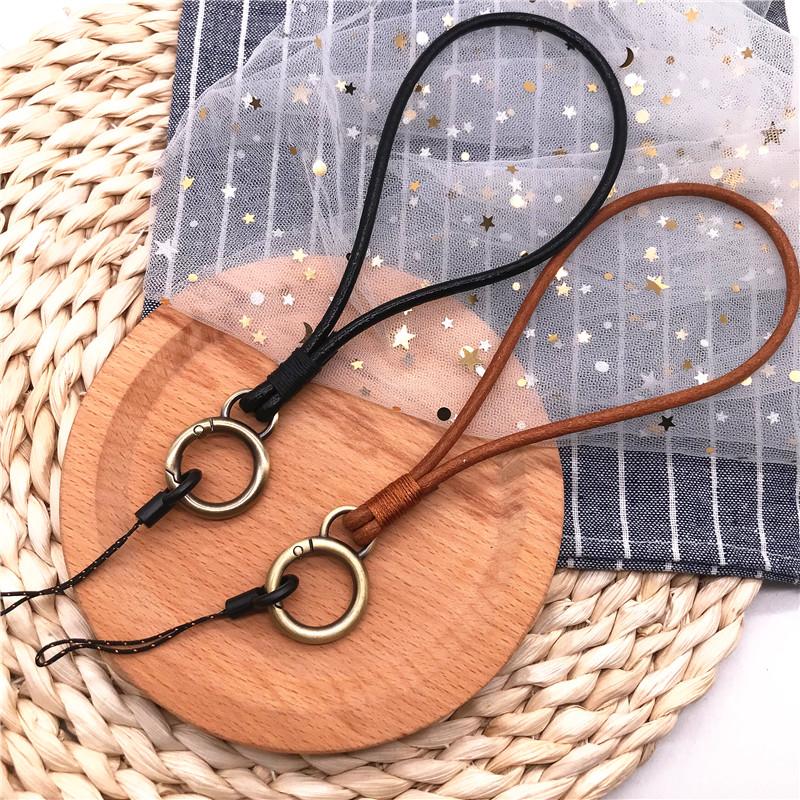 Genuine Leather Wristband For ID Card Pass Gym USB Phone Lanyard DIY Hang Rope Sling Keychain Keyring Buckle Rope