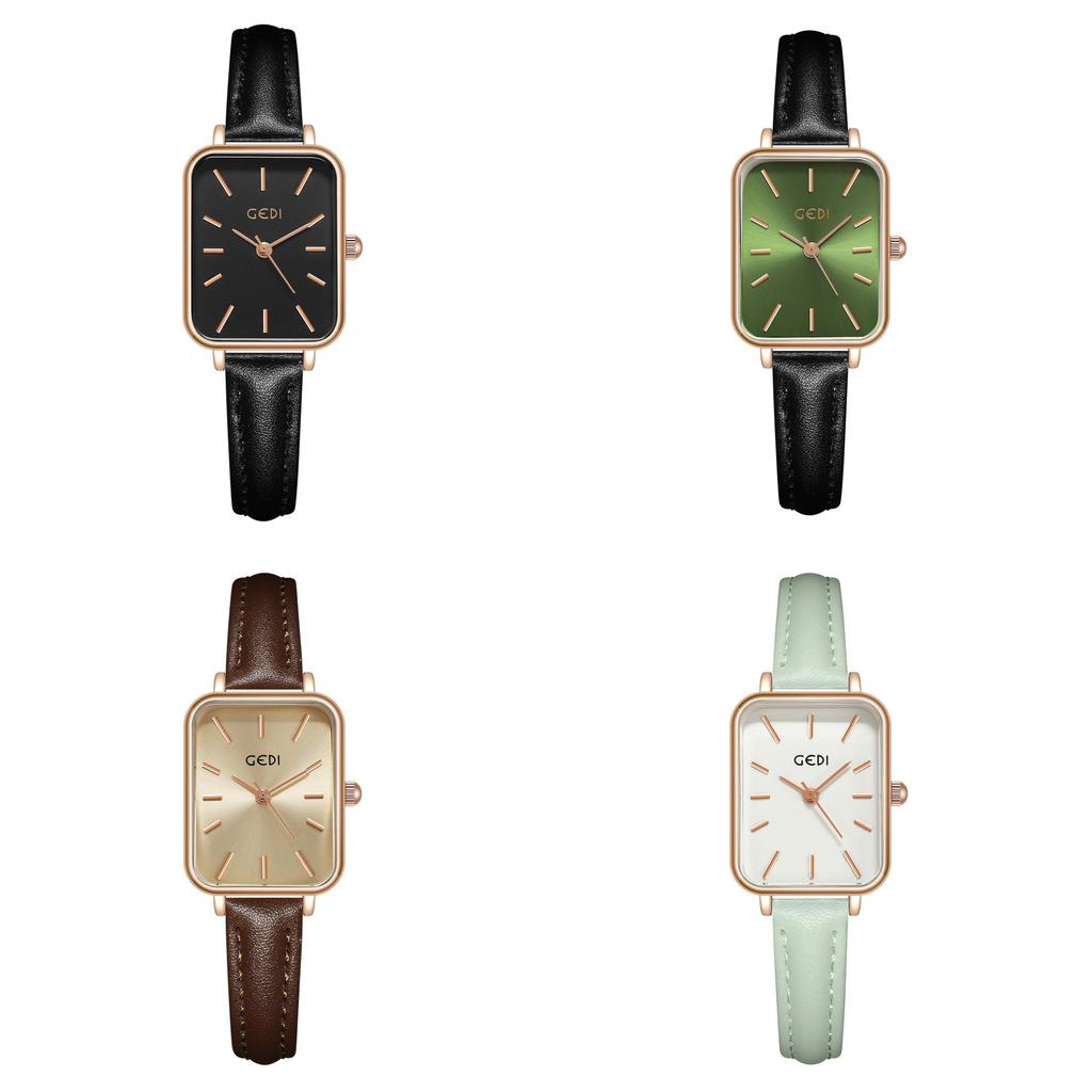 Womens Minimalist Square Quartz Watch With Leather Strap For Casual Office Wear