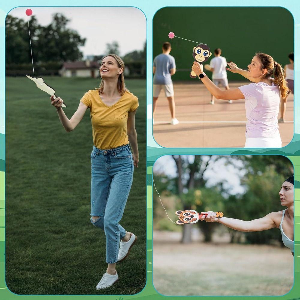 4 Stück Retro Paddelballspiel Elastische Schnur Sportspielzeug Holz Zielball Aktives Spielen