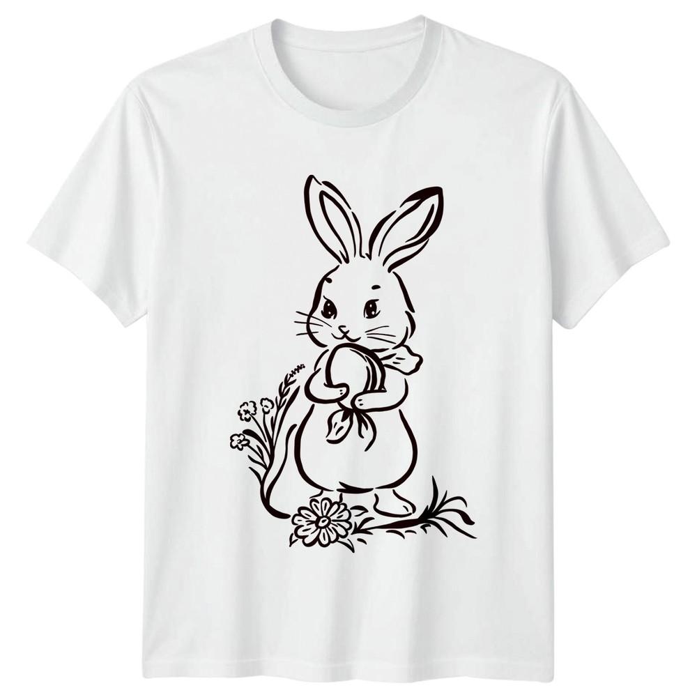 Cute Easter Bunny Holding Decorated Egg TShirt Easter For Him And Her S