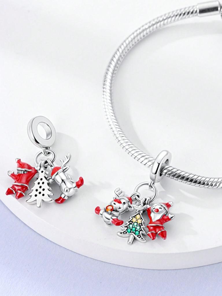 Copper Plated Original Charms Santa Claus Snowman Cottage Beads Fit Bracelet Women'S Jewelry Gift