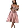 Damen Rosa Mittellanges Kleid Pailletten Schulterfrei Bankett Abendkleider mit Pailletten Schlichte Pracht Kleider
