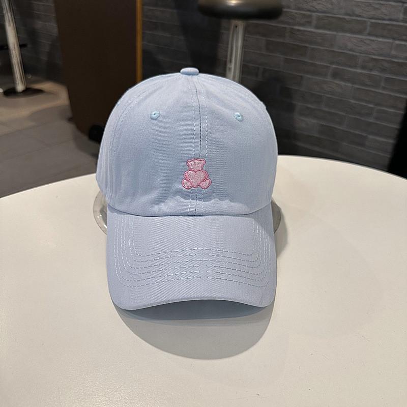 Streetwear Baseball Cap With Heart Bear Embroidery For Summer Sun Protection