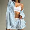 European & American Striped Shirt and Shorts Casual Suit - Women's Spring/Autumn Two-Piece Pajama Set