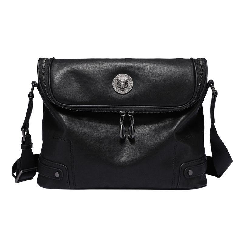Men's Genuine Leather Vertical Messenger Bag - Large Capacity, Trendy, Multifunctional Shoulder Bag