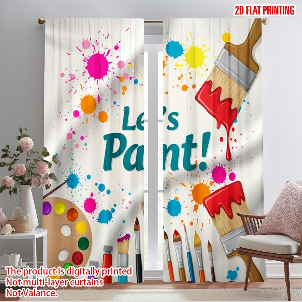 2pcs 2D flat printing Window Drapes Let's Paint Supplies Polyester Without Electricity Family Party Use for Living Room Outdoor