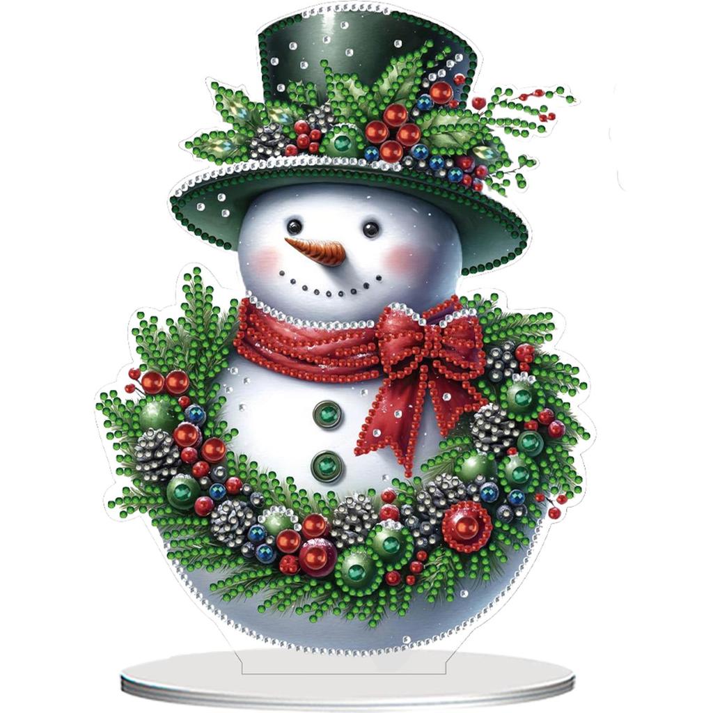 Christmas Snowman DIY 2D Flat Acrylic Desktop Diamond Art Kits Signle-Sided 23.8*17.7cm with Bright Special-Shaped Rhinestones