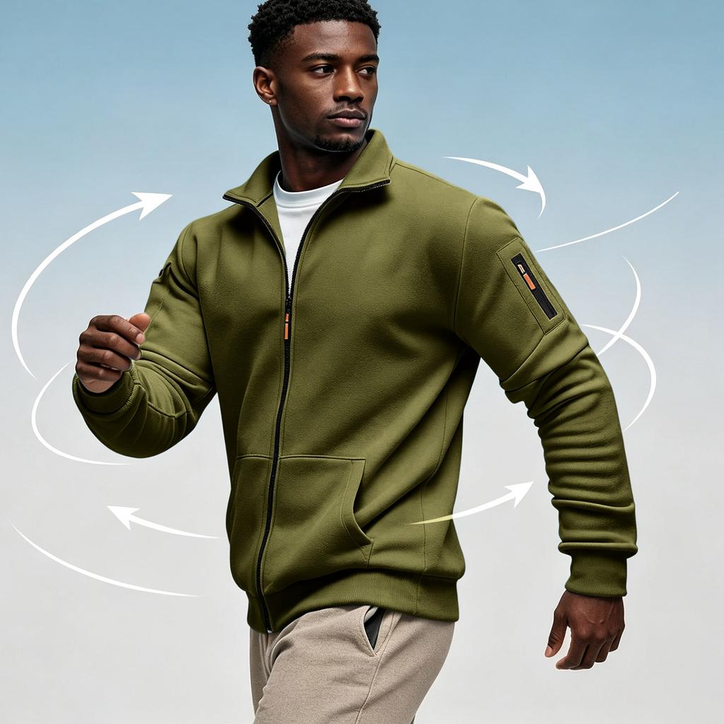 Men's Zip-Up Jacket with Multiple Pockets for Running Fitness Casual Wear
