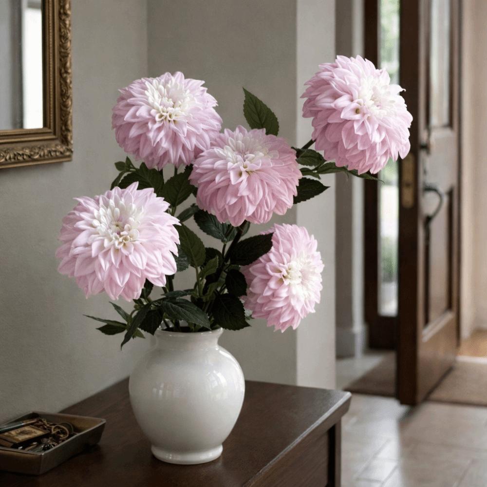 Long Branch 3D Printed Dahlia Realistic Real Touch Artificial Dahlia Branch Large Flower Faux Wedding Floral Bedroom Decor