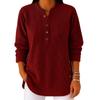2025 Women's Loose V-Neck Corduroy Long Sleeve Top - Autumn/Winter Solid Color Casual Style