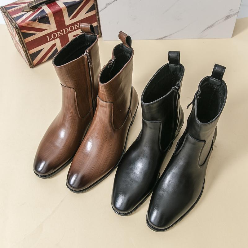 Winter Men Business Chelsea Leather Boots Blackish-brown British Casual Anti-slip Brand Boots Training Boots Sizes 38-46