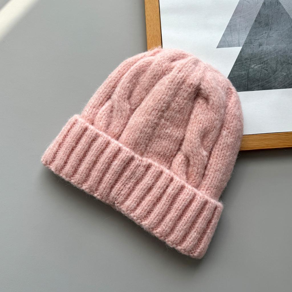 Korea autumn and winter simple coarse needle twisted warm knitted hat women's versatile ear protection wool hat