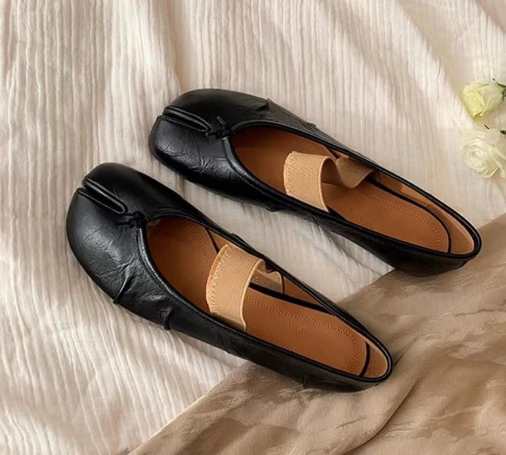 Γυναικεία Μοβ Μαμά Μαλακής Σόλας Επίπεδα Loafers με Λουράκι Διχάλας Δακτύλων με Χοιροδίκτυλο
