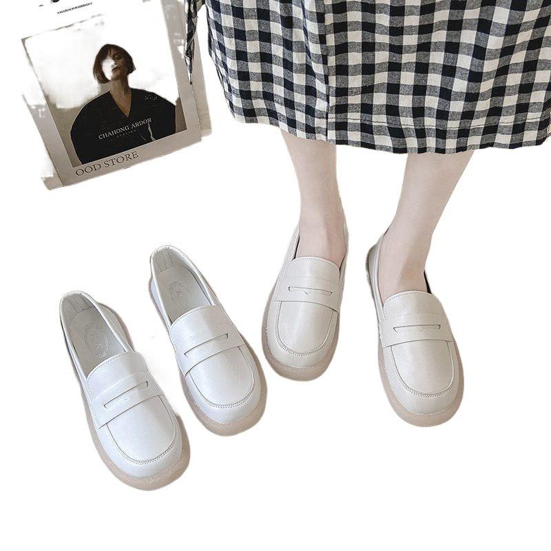 2025 Women's Versatile Soft Sole Flat Nurse Shoes - White Leather for Spring & Autumn